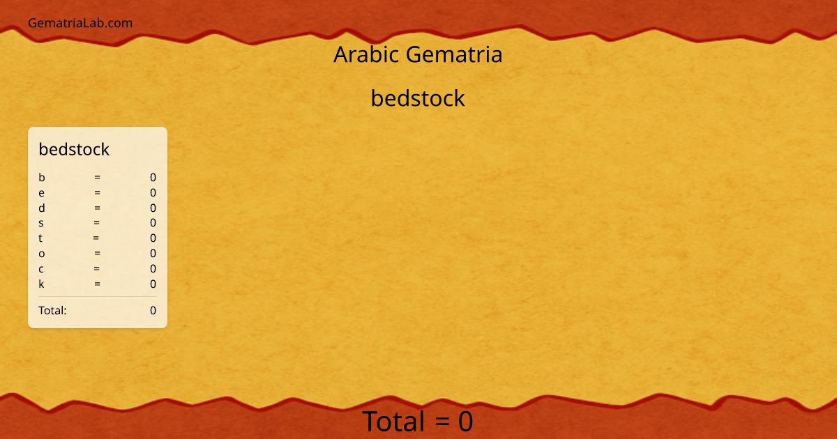 bedstock in arabic Gematria