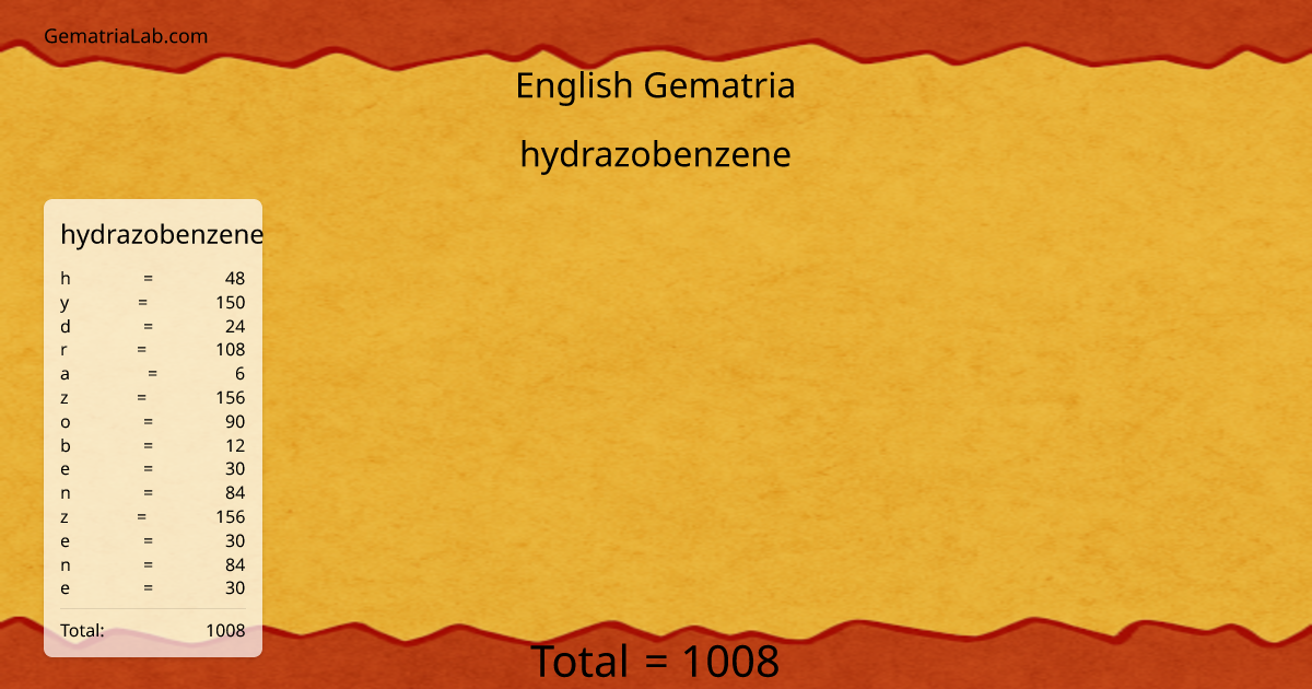 hydrazobenzene in english Gematria