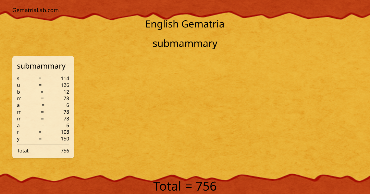 submammary in english Gematria