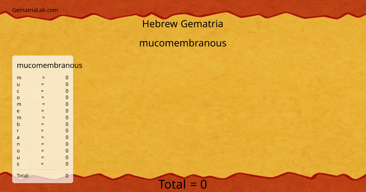 mucomembranous in hebrew Gematria