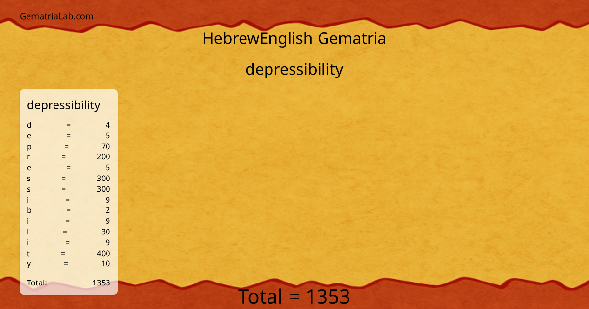 depressibility in hebrewEnglish Gematria