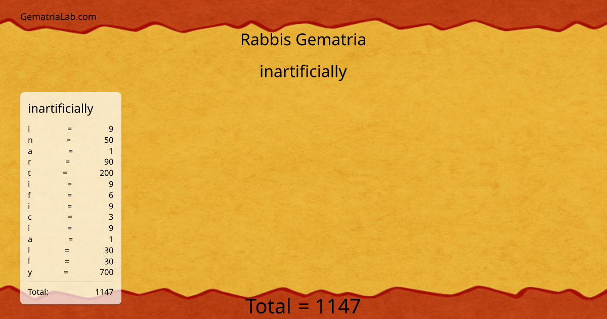 inartificially in rabbis Gematria