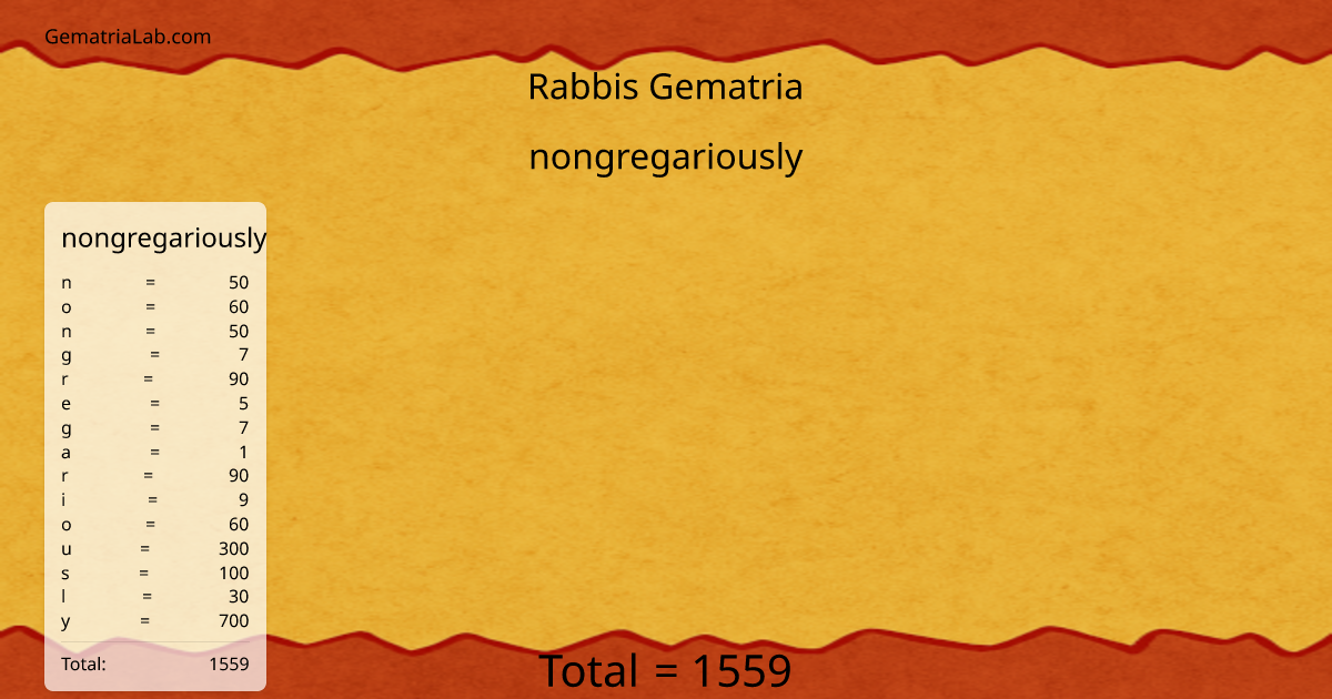 nongregariously in rabbis Gematria