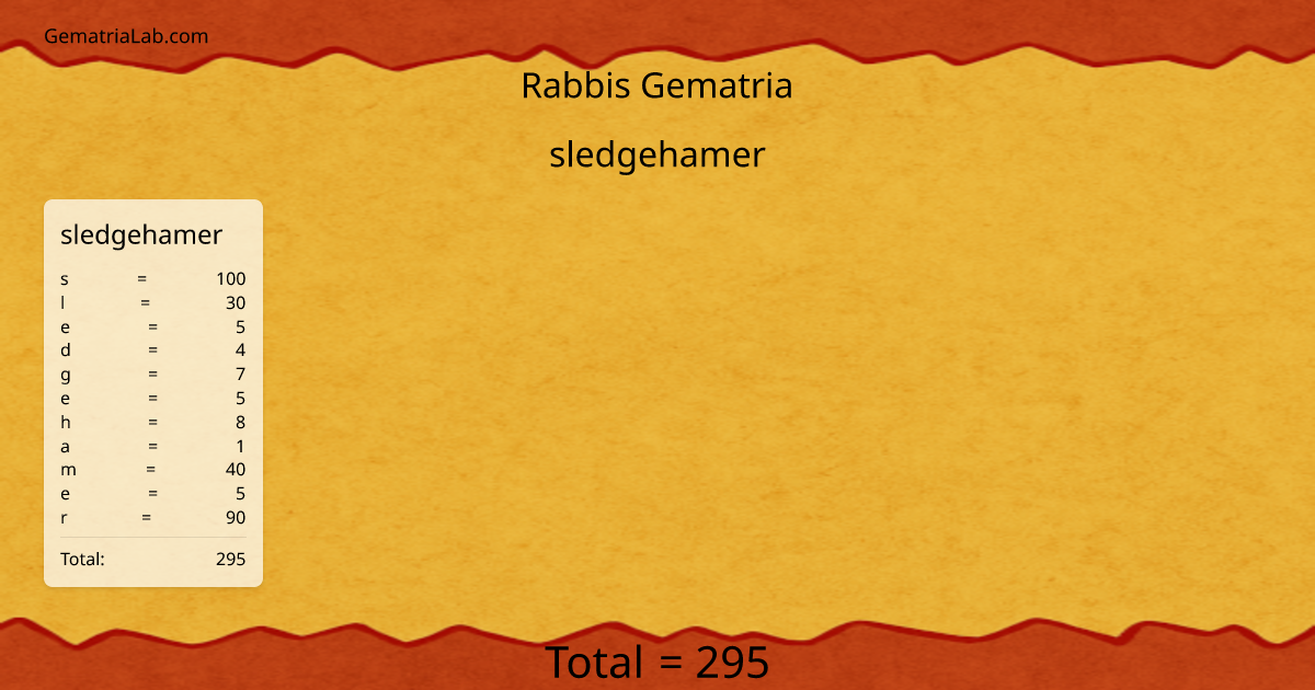 sledgehamer in rabbis Gematria