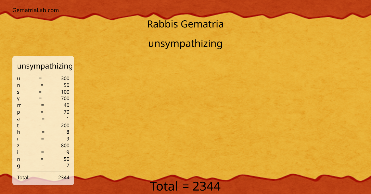 unsympathizing in rabbis Gematria