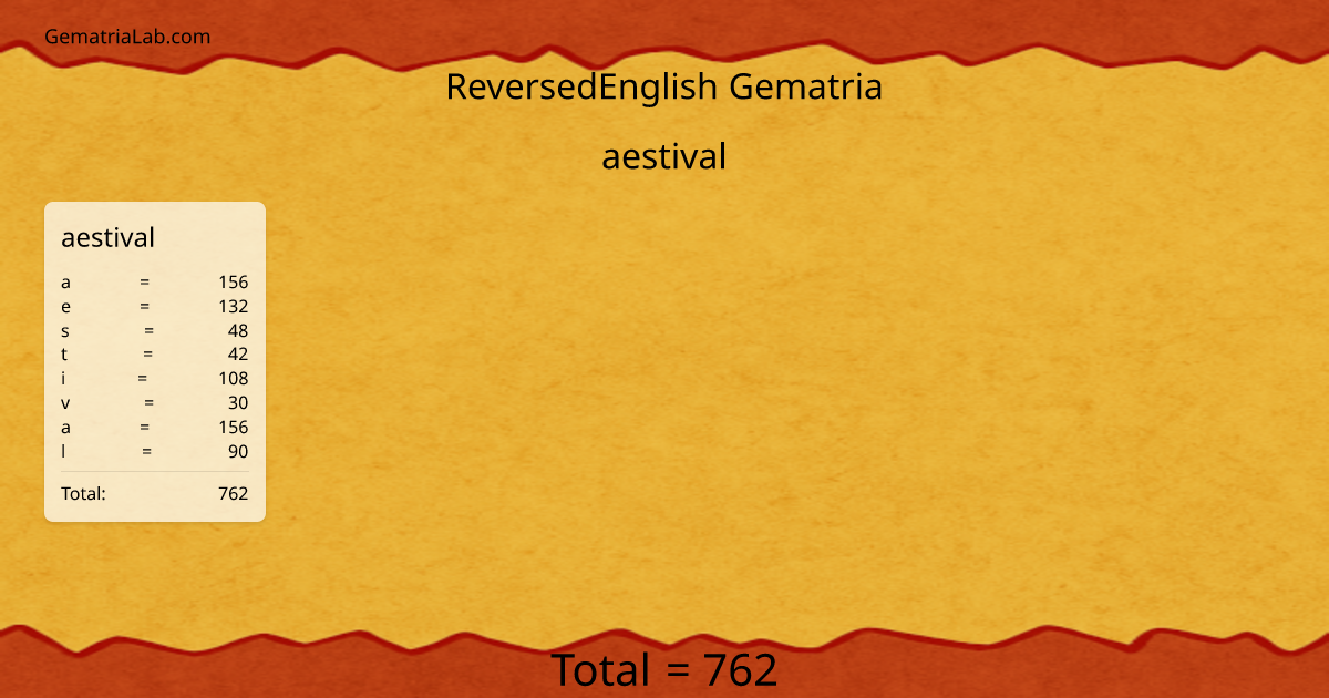 aestival in reversedEnglish Gematria