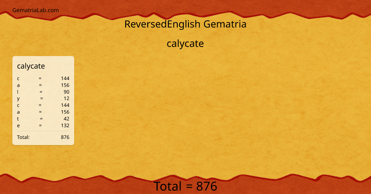 calycate in reversedEnglish Gematria