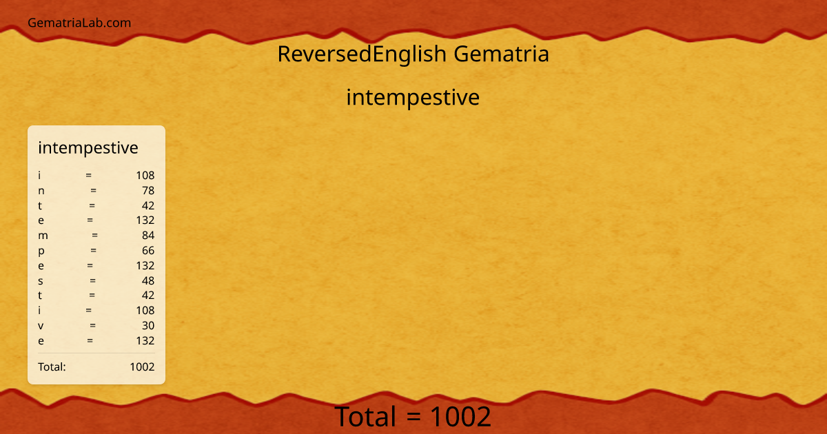 intempestive in reversedEnglish Gematria