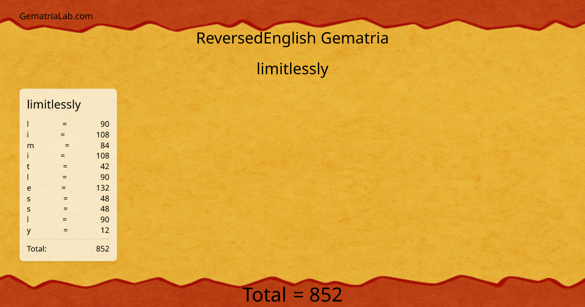 limitlessly in reversedEnglish Gematria