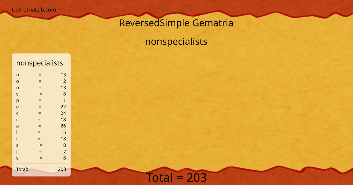 nonspecialists in reversedSimple Gematria