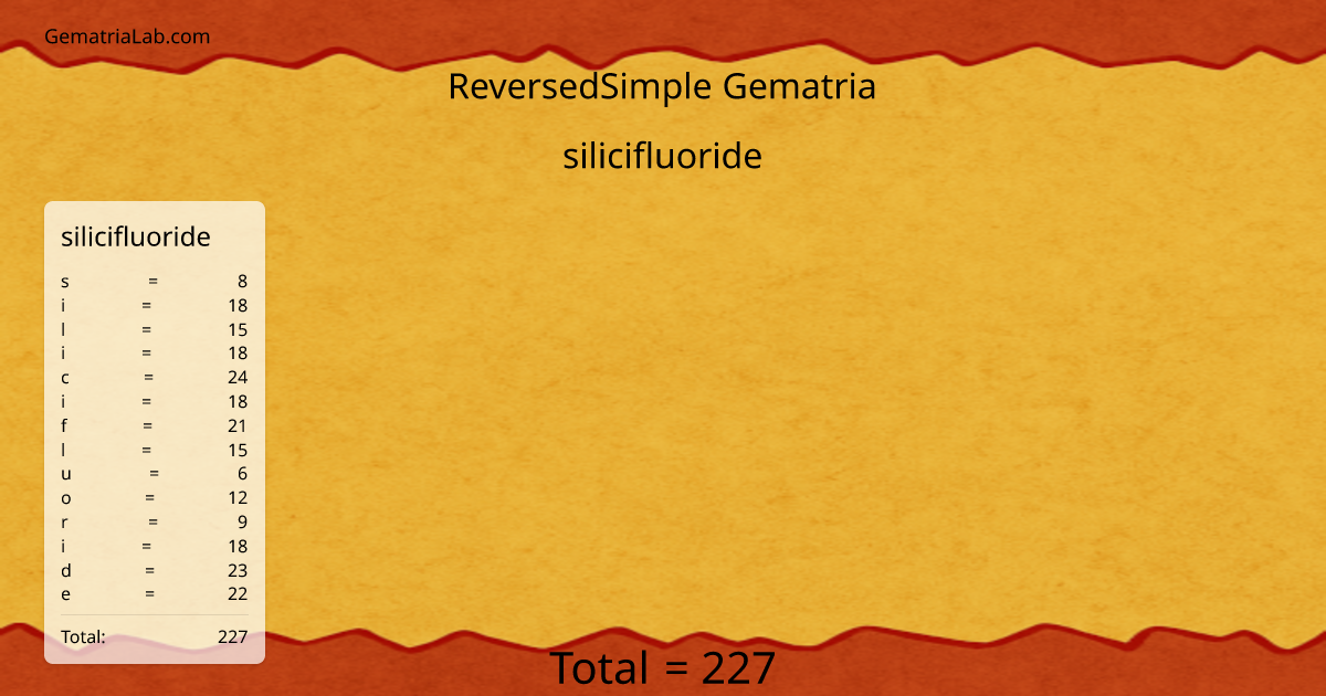 silicifluoride in reversedSimple Gematria