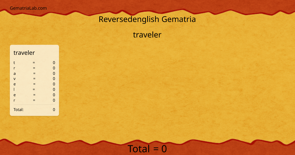 traveler in reversedenglish Gematria