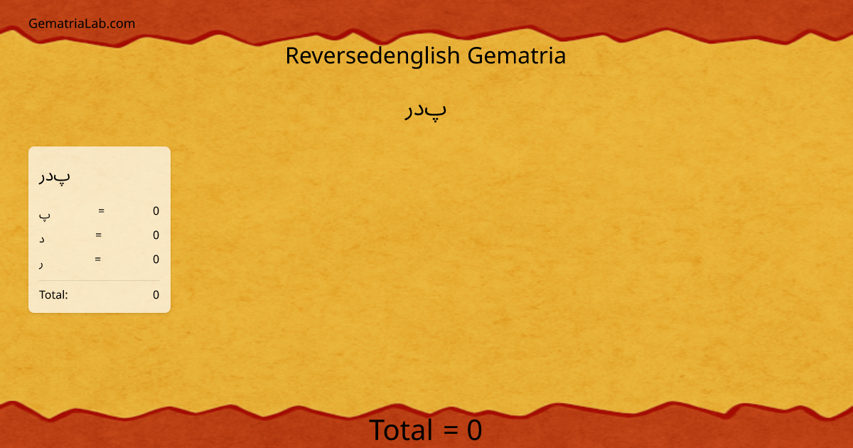 پدر in reversedenglish Gematria