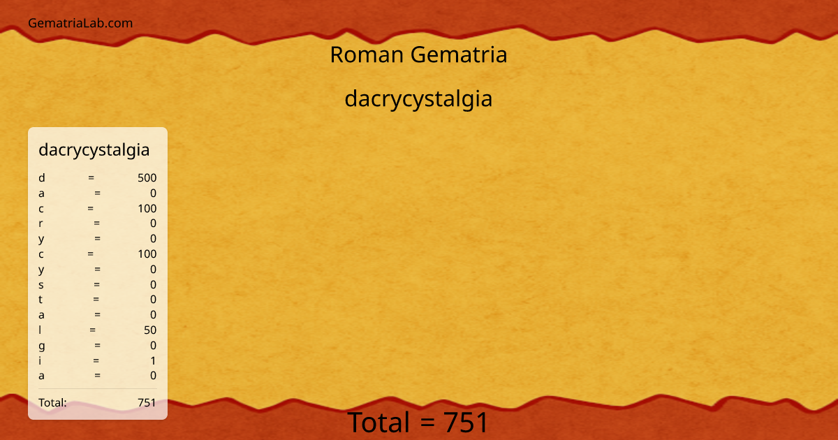 dacrycystalgia in roman Gematria
