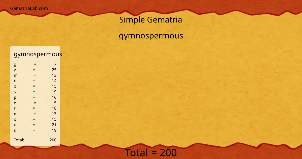gymnospermous in simple Gematria
