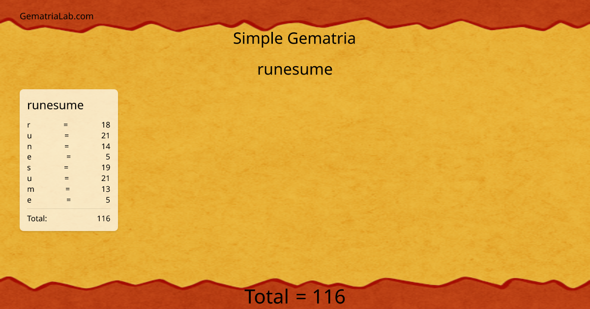 runesume in simple Gematria